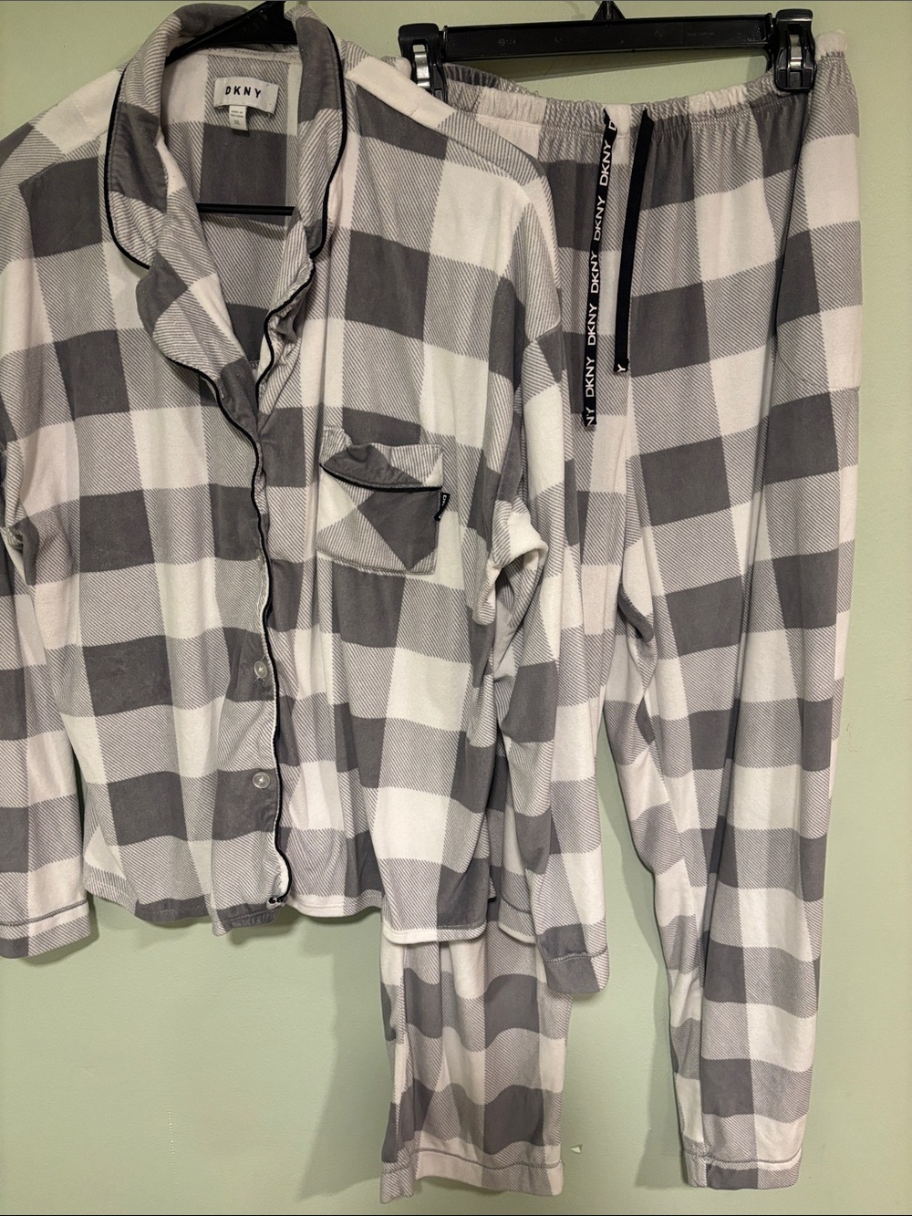 DKNY Women’s Gray & White Plaid Pajama Set Soft and Cozy